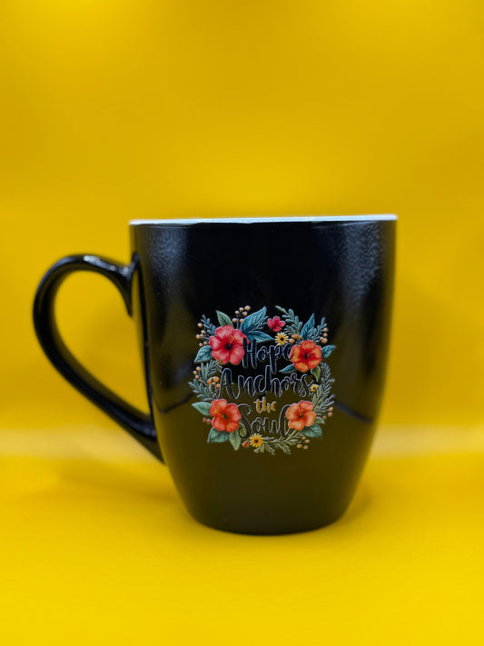 Hope Anchors the Soul Floral UV DTF Black Mug