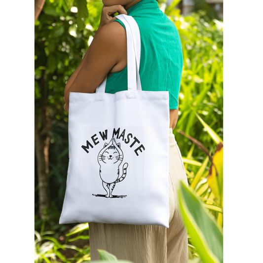 Mewmaste Cat Tote Bag – Funny Yoga Cat Design on Polyester