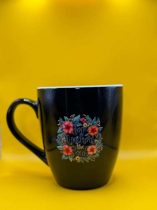 Hope Anchors the Soul Floral UV DTF Black Mug